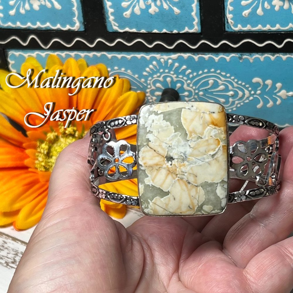 Malingano Jasper Bracelet Bangle Cuff Handmade Gemstone 925 Silver Adjustable